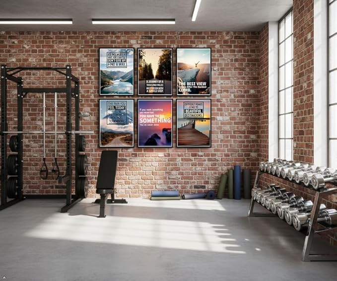 Zhfmoir Motivational Wall Art Posters Set of 6, Inspirational Quotes Canvas Prints Mountain Nature Landscape Wall Decor for Office Classroom Gym Bedroom Home Decor 8x10 Unframed