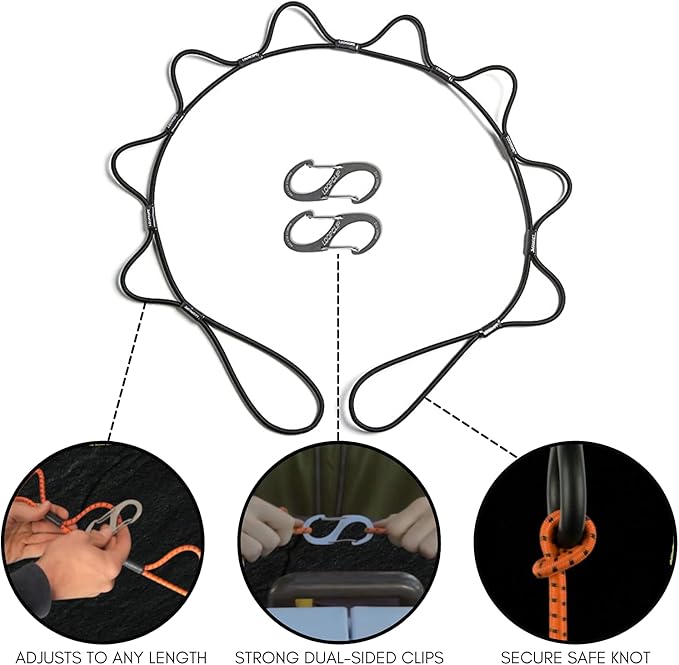 LoopRope | Bungee Cord with Hooks Tie Down System | Adjustable Cargo Strap | Knot Free | Truck, RV, ATV, Camping,Outdoor Accessory, Multipurpose | Loop, Clip and Go | 2 Carabiners | 5 Feet