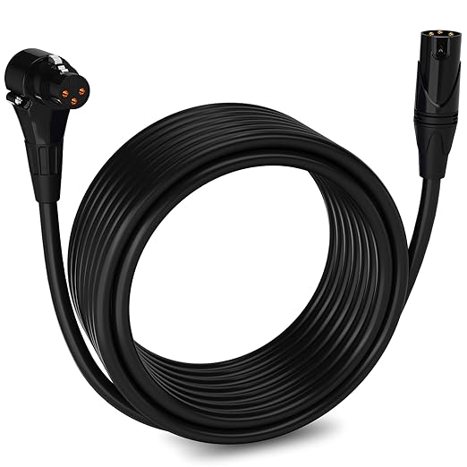 LyxPro 30 Feet Right Angle XLR Female to Male 3 Pin Mic Cord for Powered Speakers Audio Interface Professional Pro Audio Performance Camcorders DSLR Video Cameras and Recording Devices - Black