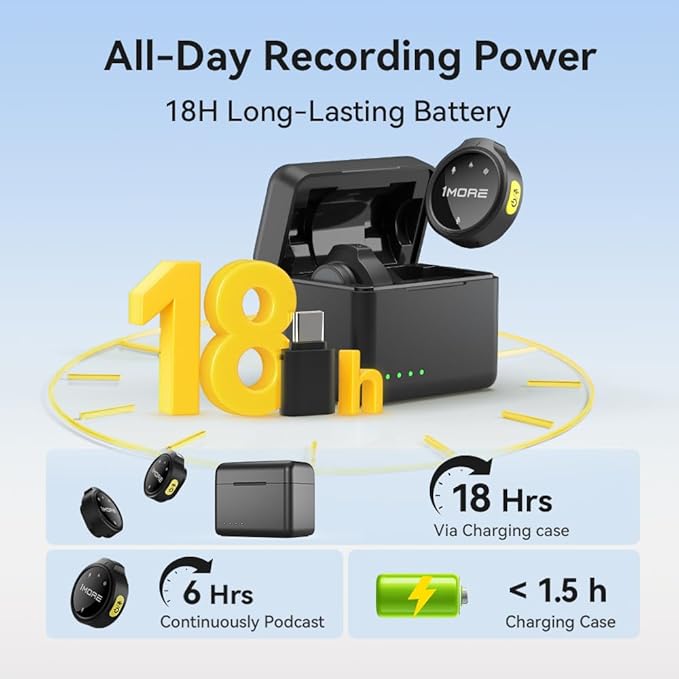 1MORE Mini Wireless Microphone (2 TX + 2 RX), Wireless Lavalier Microphone for iPhone/Android, High Fidelity Audio, Noise Cancellation, 18H Playing time, Mini Video Recording Mic for vlog, Streaming