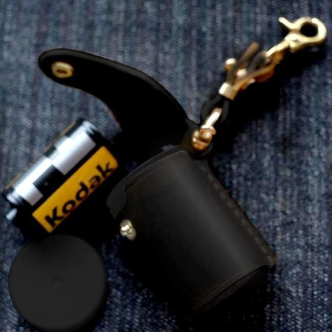 ZVZKC Leather 35mm Film Case Keychain, 35mm Film Holder Film Canisters with Caps for Film Photography & Gifts,H1.96in (Black)
