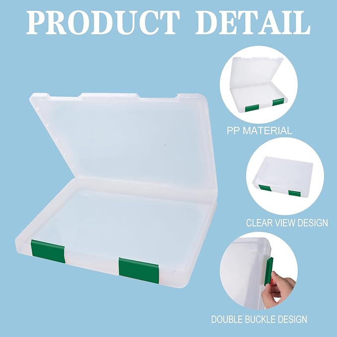 12 Pcs Clear A4 A5 File Box Document Plastic Storage Box with 48 Labels File Holder Organizer Paper Plastic Case Magazine Protector with Buckle Office School Supplies(Green)