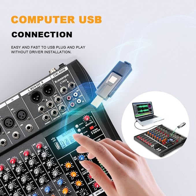 12 Channel Professional Audio Mixer Console Sound Board with 48V Phantom Power,USB Audio Interface for Live Show,Streaming Recording Music Stage Karaoke