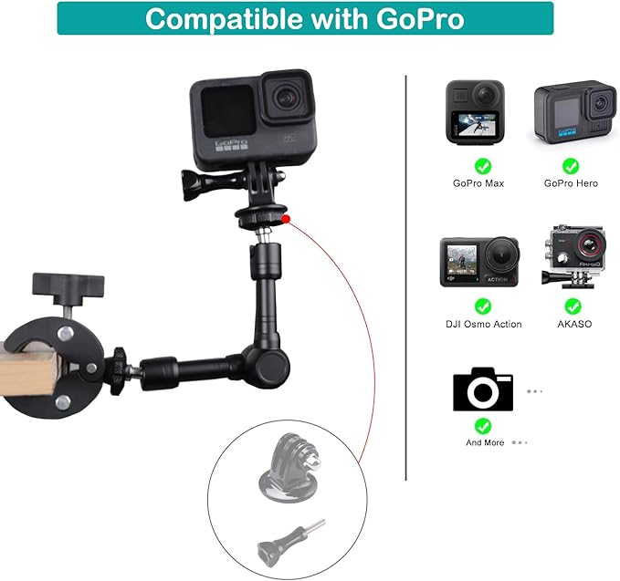 PellKing Super Double Clamp Camera Mount Umbrella Clamp, with 360° Magic Arm Double 1/4”-20 Adapter for Umbrella, Pole, Desktop, Strollers, Motorcycle, Photo Studio Light Stand, Photo Boom Stand