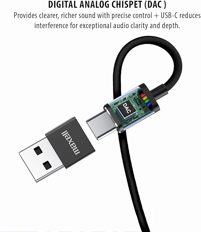 Maxell USB-C Wired Earbuds with USB-A Adapter, Built-in Microphone with Volume and Track Control, Compatible with All Devices with a USB-C and/or USB-A Port, Immersive Digital Chipset, Black, 197299