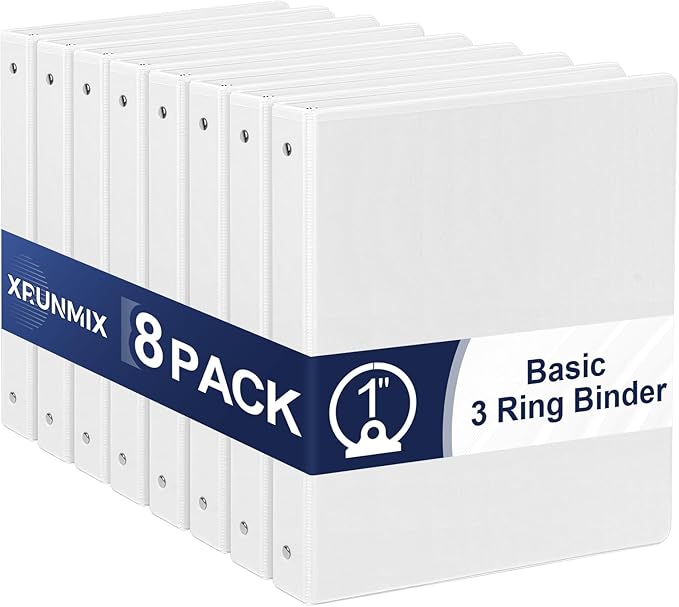 1-Inch 3-Ring-Binder with Pockets, 1'' Basic Binders 1-inch View Round Binders Holds 200 Sheets US Letter Size 8.5'' x 11'' - Bundle Packs Perfect for Home, Office, and School (1-inch)