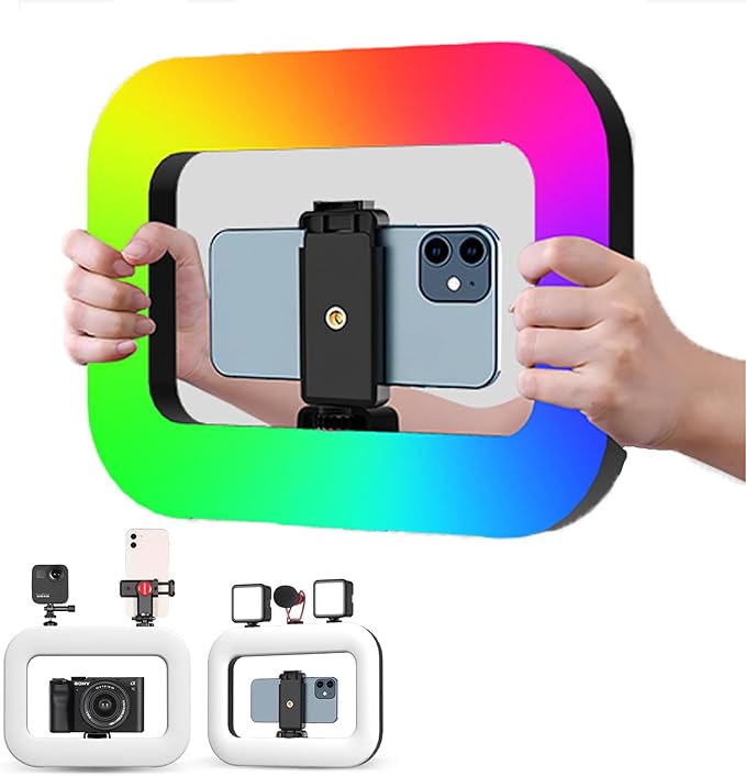 Selfie Ring Light, Handheld Ring Selfie Light Kit, USB-Powered Portable Ring Light, LED Mobile Video Stabilize for Camera, Smartphone, YouTube, TikTok Video Recording, Makeup (YM200 RGB)