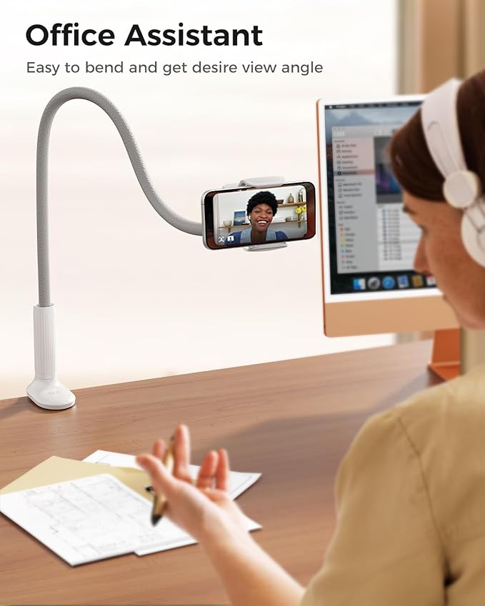 SAIJI Gooseneck Phone Stand for Bed, Lazy Bracket Cell Phone Holder Long Arm Clip Clamp Mount for Filming, Compatible with 4-7'' Mobile Cell Phone Stand Document Camera Nintendo Switch(Grey)
