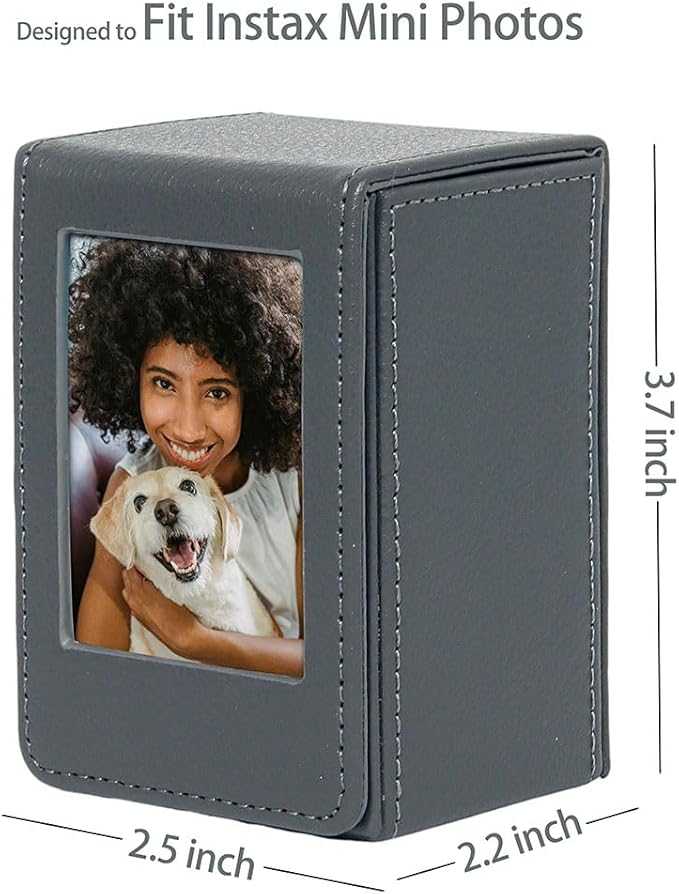 Orga'Neat Picture Holder Storage Case for Fujifilm Instax Mini Film 12/11/90/40/9/8/7/7+/EVO, Instax Mini PU Leather Photo Holder with Pocket Outside, up to 50 Photos (Grey)