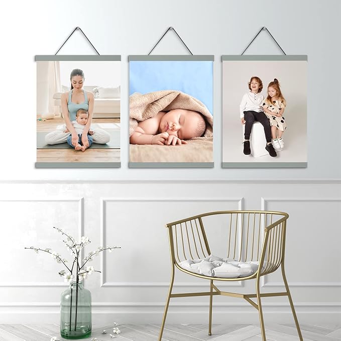YK artwood 3 Pack Magnetic Poster Hanger Frame, 16x20 16x24 Poster Frames Wood Wooden Magnet Hanging Kit for Walls Print Poster Canvas Artwork Diamond Painting(16 Inch ，Gray)