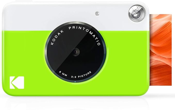 Kodak Printomatic Full-Color Instant Print Camera Starter Bundle + Carrying Case + Zink 20pk Photo Paper - Colorful Photos On 2x3 Sticky-Back Paper - Fun Gift for Birthday Christmas Holiday - Green