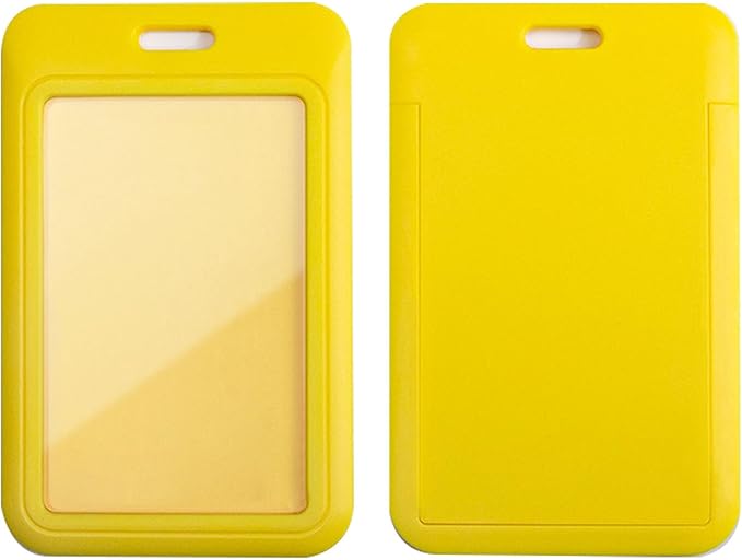 Larpur 2 Pack ID Badge Holders Hard Plastic Vertical Sliding Card Cases with Clear ID Window for School, Office, Factory, Work, Yellow