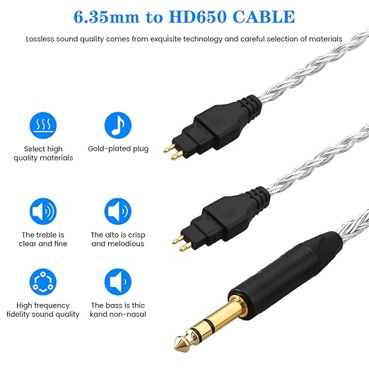 Replacement Cable for SENNHEISER Headphones HD650 HD600 HD580 HD535 HD545 HD565 HD265 with 1/4" 6.3mm (1.2m, 1/4" 6.3mm)