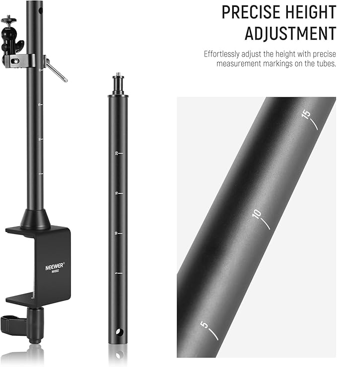 NEEWER Overhead Camera Mount Rig with 2 Ball Heads, Super Clamp/Mobile Phone Holder/Camera Desk Mount, Multi Device Mount, Platform Overhead Tripod, Adjustable Height Width, Max Load 12 kg, NK002