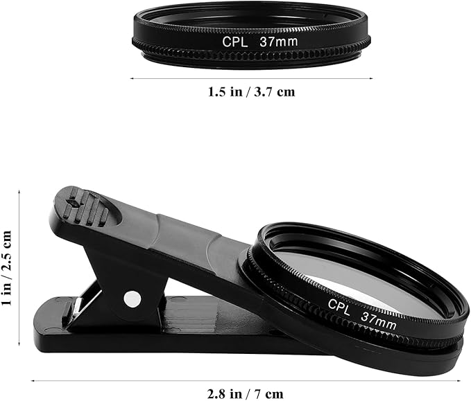 Mobile Phone Lens Set - 37mm Cpl Polarizing Lens Filter Kit for Smartphones Includes ClipLens Cover Storage Bag & Cleaning Cloth Enhance Color Saturation & Reduce Reflections