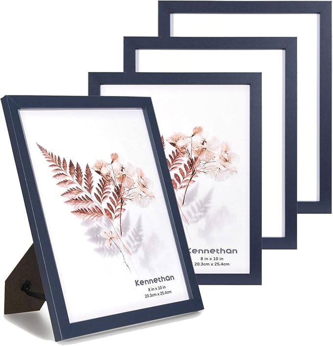 kennethan 8x10 Picture Frame Navy Blue 4 Pcs in 1 set Frame can Display 5x7 Picture with Mat or 8x10 Without Mat on the Wall or Table