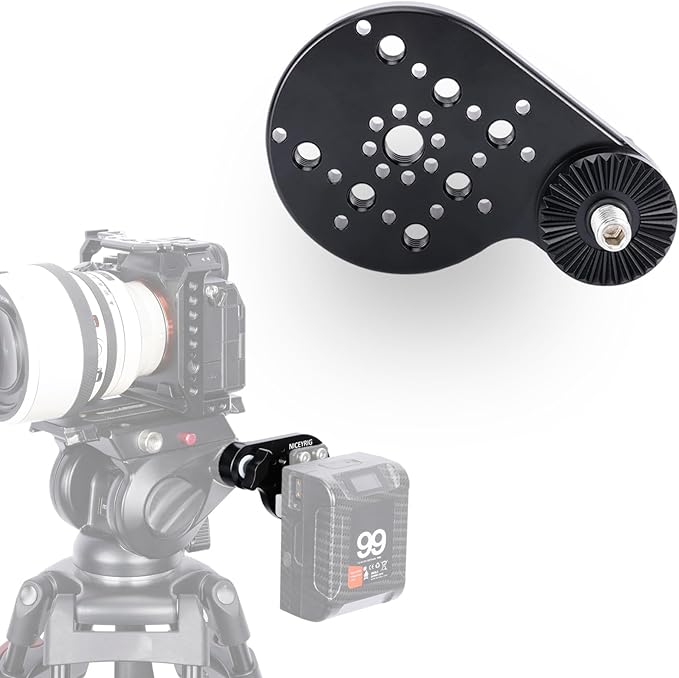 Niceyrig Video Tripod Extension Side Plate with Cold Shoe 1/4'' & 3/8'' ARRI Hole, M8 Threaded 30-Gear Type Rosette Mount Adapter Applicable for Benro, Miliboo, Teris, Weifeng - 592