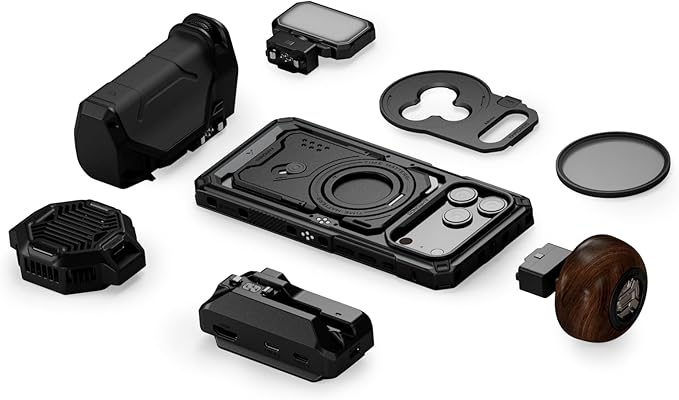 Tilta Khronos Ultimate Kit Compatible with iPhone 17 Pro Max– Black| Focus PD Handle with Battery | USB-C Hub with HDMI & ARCA Plate | Cooling Module | 58mm ND Filter Tray | LED Light
