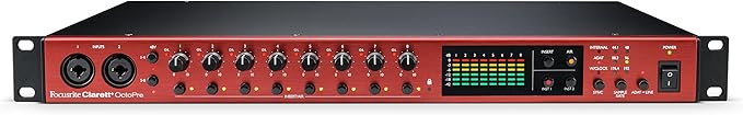 Focusrite Clarett+ OctoPre Pro­fessional Quality 8-in/8-out ADAT Mic Preamp for Music Production, with High Dynamic Range, Ultra-low Noise, and All-analogue Air