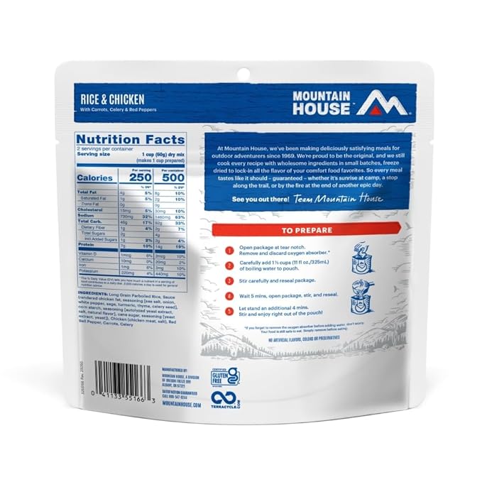 Mountain House Rice & Chicken | Freeze Dried Backpacking & Camping Food | Gluten-Free | 2 Servings