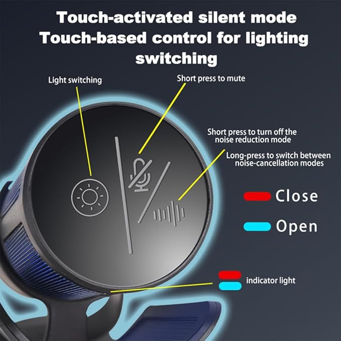 USB Gaming Microphone for PC/PS5 - RGB Condenser Mic with Noise Cancellation & Tap-to-Mute - Triple-Knob Control (Gain/Monitor Mix/Vol) - Desktop Stand for Streaming, Podcasting, Twitch, Discord