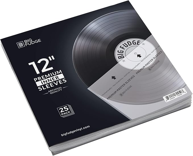 Big Fudge 12" Vinyl Record Sleeves - Inner Sleeves 25 Pack - Anti Static Rice Paper Acid Free Vinyl Covers - Accessories Protect LP Albums from Dust, Dirt & Scratches