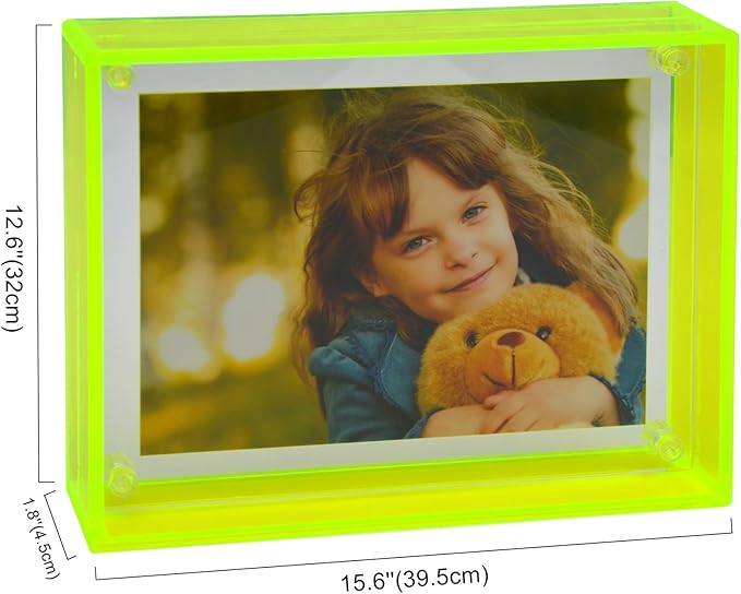 Gelite Acrylic 11X14 Picture Frame to Display 11x14 8x10 8.5x11 9x12 Pictures Mat-free Neon Floating Photo Frame for Wall and Tabletop, Neon Green