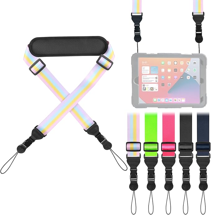Universal Shoulder Strap, Neoprene Padded Bag Strap with Double Adjustable Buckles, Replacement Neck Lanyard for Camera, Cellphone Tablet,iPad, Laptop, Binocular, Luggage Bag(Rainbow Colored)