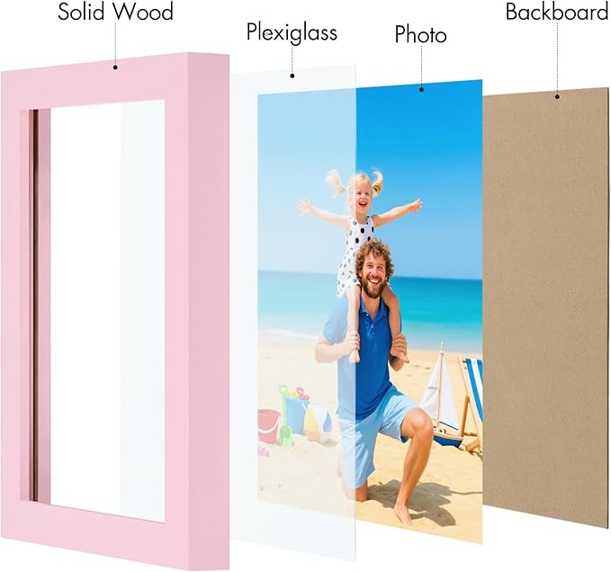Vittanly 5x7 Picture Frame, Made of Solid Wood and Shatterproof Plexiglass, Wooden Photo Frame for Wall Mounting or Tabletop Display, Picture Frame for Home Decor with Stand, Pink, 1 Pack