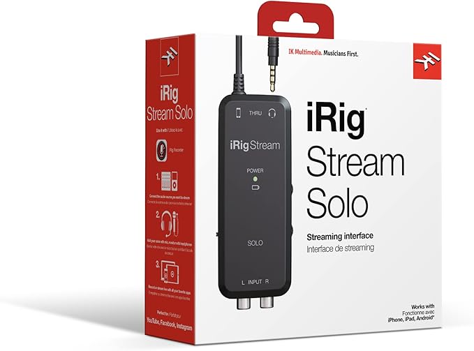 IK Multimedia iRig Stream SOLO audio interface for iOS & Android devices, iPhone, iPad, with 1/8" TRRS jack & 2 RCA, connects directly to mixers & Dj decks