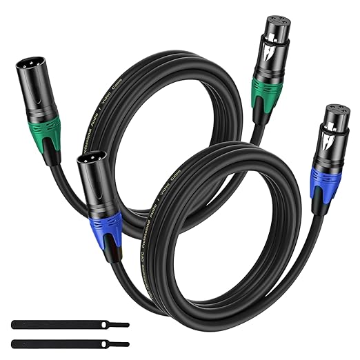 XLR Cable 6.6FT 2Pack Black- Premium Balanced Microphone Cable 3-Pin XLR Male to Female Mic Speaker Cable, Pure Copper and Plated Conductors