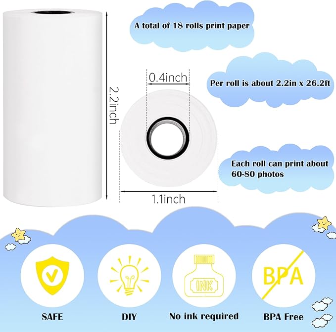 18 Rolls Kids Instant Camera Refill Print Paper,Instant Camera Thermal Paper Photo Printer Fit for Most Kids,Camera Paper for Kidizoom Print Camera Refill