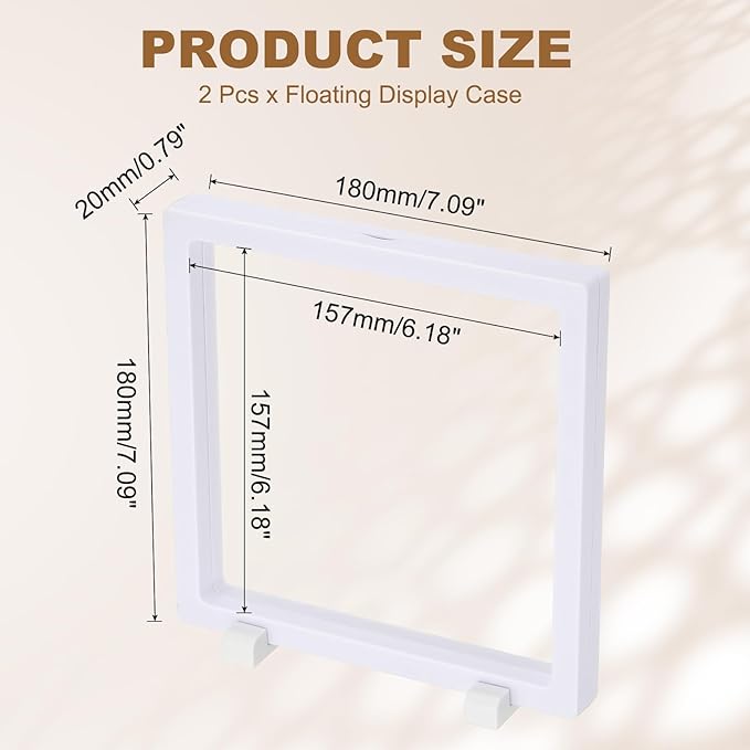 PATIKIL 2Pcs Floating Display Case, 7.1 Inch Jewelry Display Case Stand Challenge Coin Holder Frames Transparent Large Storage Box 3D for Necklace Bracelets Pendants, White