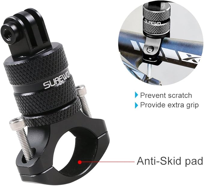 SUREWO Bike Mount for Action Cameras, Aluminum Handlebar Mount Compatible with GoPro Hero 13/12/11/10/9/8/7/6/5 Black, GoPro Max, DJI Osmo Action 5/4/3/2, Crosstour and More