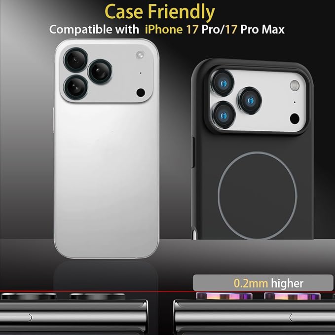 Camera Lens Protector for iPhone 17 Pro/17 Pro Max, Aluminum Alloy Tempered Glass Lens Protector with Installation Frame Fits for iPhone 17 Pro/17 Pro Max (Black)