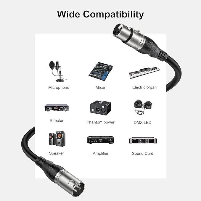 EBXYA XLR Cable 15ft 4 Packs - Premium Balanced Microphone Cable with 3-Pin XLR Male to Female Mic Speaker Cable, Black