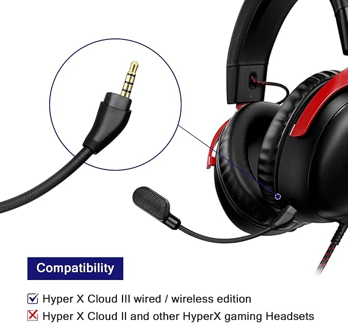 Upgraded Mic Replacement fits for HyperX Cloud III Wired/Wireless Gaming Headphone, Detachable Noise Cancellation Backup Microphone for Crystal Gaming Voice Chat