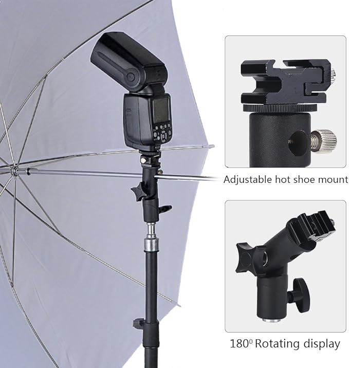 Yoidesu Universal E Type Camera Flash Mount, Aluminum Alloy Flash Bracket with Hot Shoe Adapter and Umbrella Holder for Light Stand and Tripod