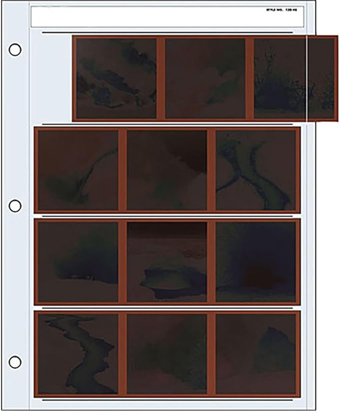 Print File 120 Size Negative Pages Holds Four Strips of Three 6x6 Frames, Pack of 100