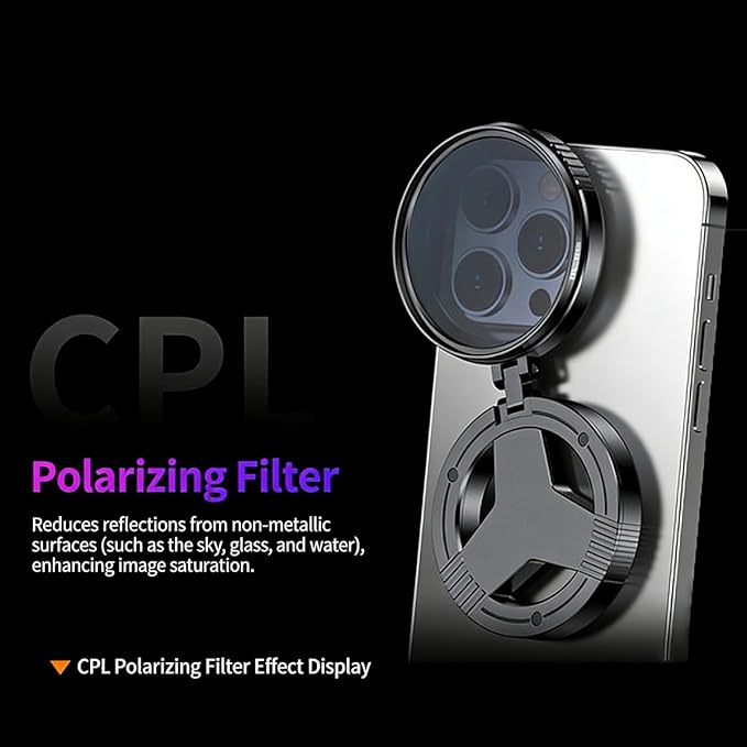 Anti-Glare Magnetic Phone Camera Filter for iPhone,Professional 52mm Rotatable Expandable Polarizing Filter, Foldable Phone Filter Lens Compatible with iPhone 17 16 15 14 13 12 11