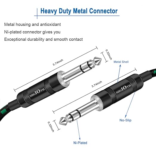 1/4 TRS Cable, 10ft, Balance 6.35mm TRS Plug, Stereo Quarter Inch Male Cable for Power Speaker, Mixer, Amplifier