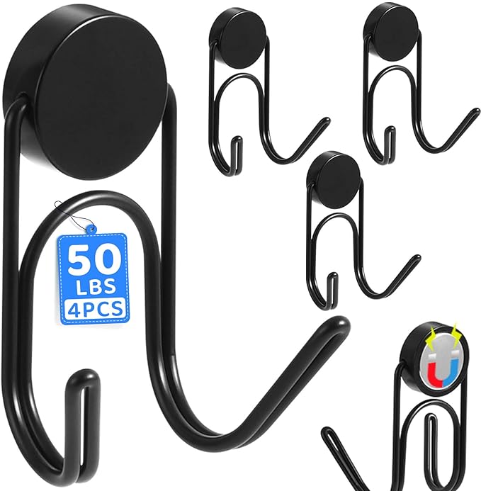 Buelkmag Magnetic Hooks 50Lbs+ 2026 Cruise Essentials Magnet Hook Heavy Duty Magnets Hanging Swivel Hooks for Refrigerator Grill Toolbox Outdoor 4 Pack (Black)