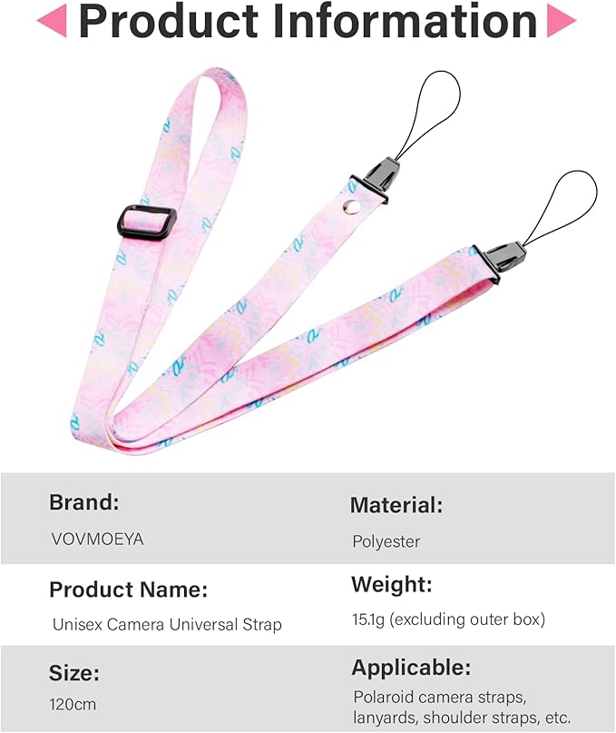 VOVMOEYA Camera Strap Kids,Camera Lanyard Neck Strap kids,iPad Strap for Kid,Children Camera Strap for Fujifilm mini Camera Kodak Smile + Smile plus(Pink)