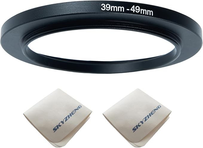 39mm Lens to 49mm Camera Lens Adapter 39mm to 49mm Step Up Ring Adapter Ring for All Brands of UV ND CPL, with Premium Lens Wiping Cloth 2 Pack (39mm-49mm)