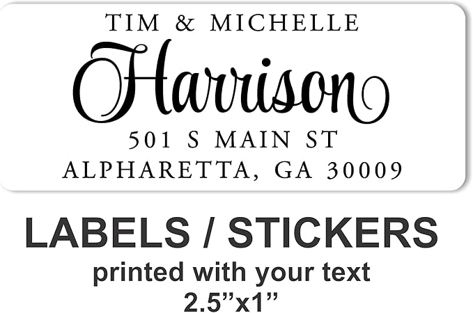 White Address Labels - Personalized Name Stickers, Custom Printed Return Mailing and Shipping Labels for Envelopes, Packages, Business, Home by PrettySweetParty (1000, Serif and Script)