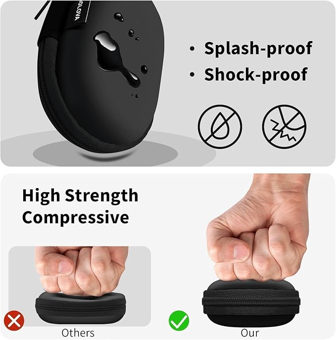MOLOVA for Earbuds Carrying Case, Small Oval Storage Cases, Portable Storage Earbud Pouch Bag for Earbuds, in-Ear Headphones, Earphones, Headsets, USB Charging Cable, Black