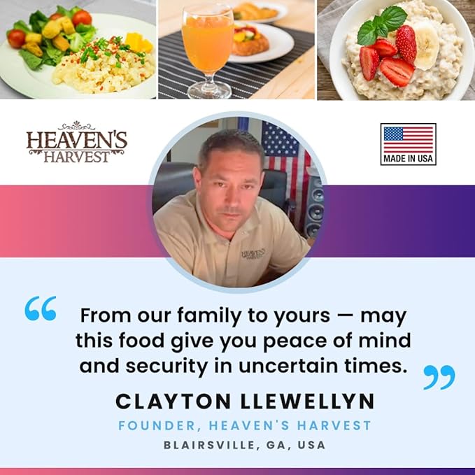 Heaven’s Harvest 25-Year Family Food Kit — Emergency Food Supply. Freeze Dried Survival Food Kit + Water-Proof 25-Year Storage Bucket. MRE Meals/Non-Perishable & Perfect Camping Food (60 Servings)