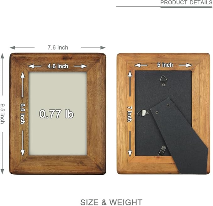 Picture Frame 5x7 Inch,Rustic Wood Photo Frames with Real Glass,Wall Hanging and Tabletop Standing,Vertical or Horizontal Display (Brown)