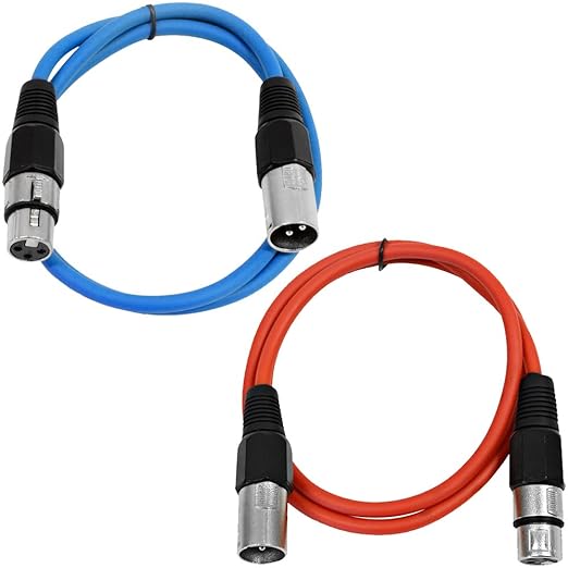 Seismic Audio - SAXLX-2-2 Pack of 2' XLR Male to XLR Female Patch Cables - Balanced - 2 Foot Patch Cord - Blue and Red