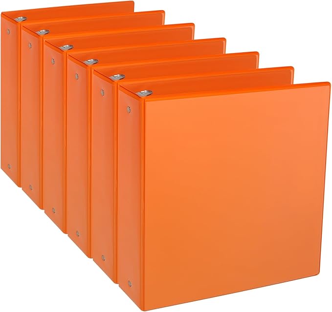 CIXILDTS 1.5-inch Round Ring Binder, Durable 1-1/2" 3 Ring Binder Fit Letter Size Paper, Orange, 6-Pack